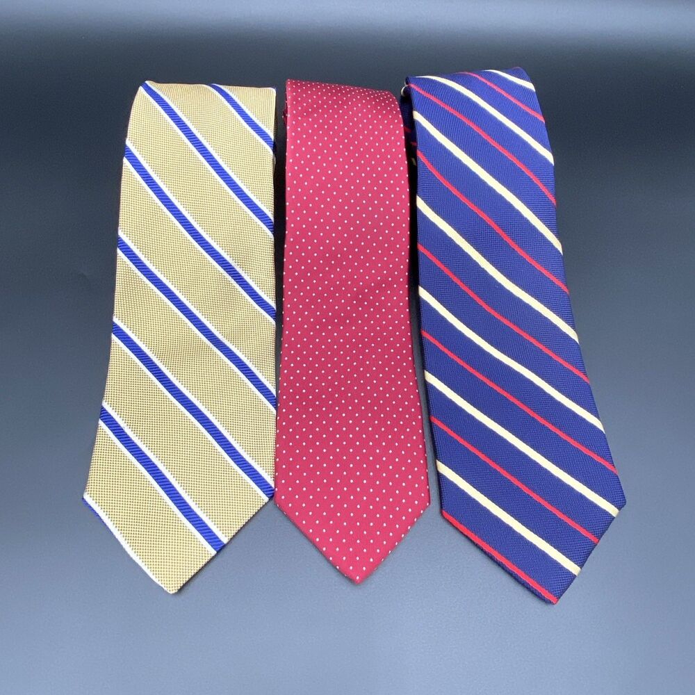 Lands' End Silk Ties Lot of 3 Handmade USA Imported Fabric Men's Neckties